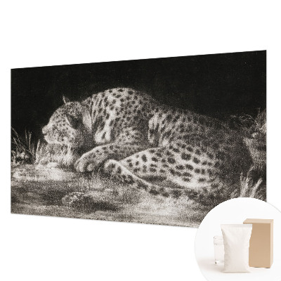Papel mural con patrón decorativo con un motivo de leopardo descansando