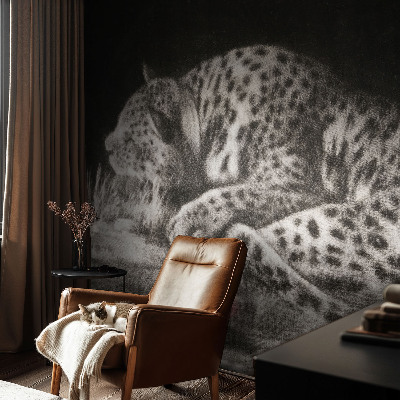 Papel mural con patrón decorativo con un motivo de leopardo descansando