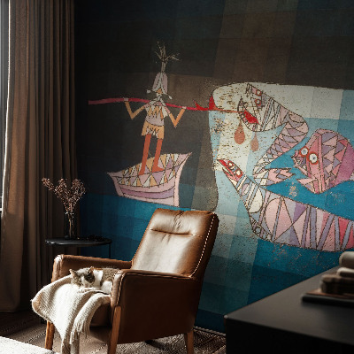 Mural de pared con estampado hermoso con diseño de pescador cazador