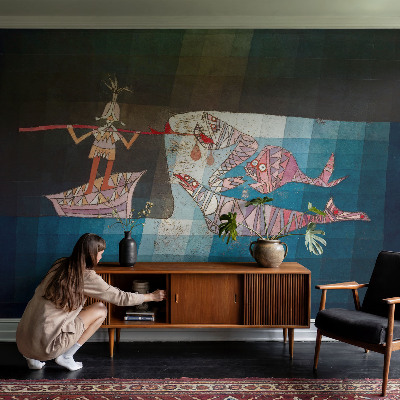 Mural de pared con estampado hermoso con diseño de pescador cazador