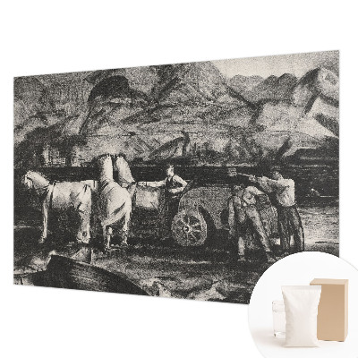 Papel mural texturado decorativo con motivo de escena de pueblo