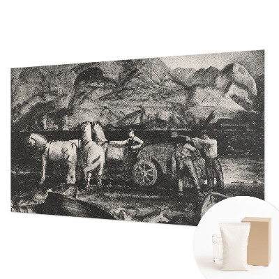 Papel mural texturado decorativo con motivo de escena de pueblo
