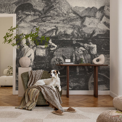Papel mural texturado decorativo con motivo de escena de pueblo