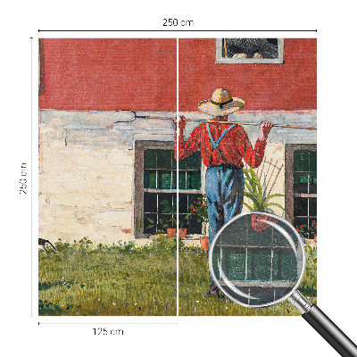 Papel mural texturado decorativo con escena de pueblo