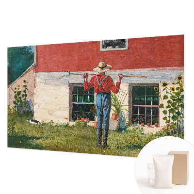 Papel mural texturado decorativo con escena de pueblo