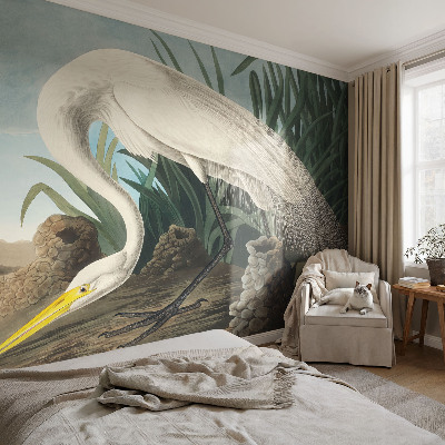 Fotomural decorativo para cabecero de cama con diseño de una majestuosa garza