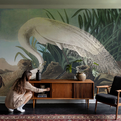 Fotomural decorativo para cabecero de cama con diseño de una majestuosa garza