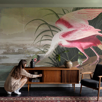 Papel mural con patrón decorativo con diseño de ave exótica
