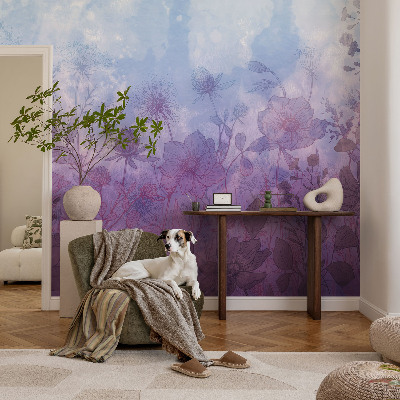 Mural decorativo con diseño de flores en tonos pastel