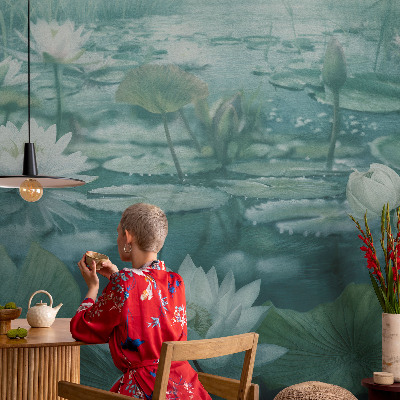 Fotomural decorativo para cabecero de cama con diseño de flores acuáticas