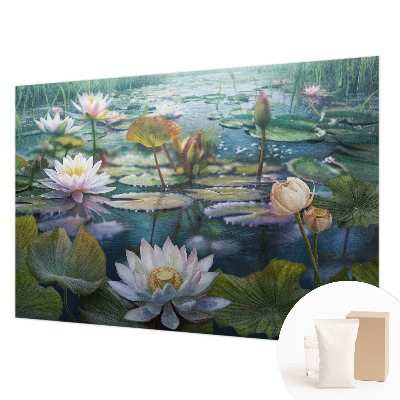 Mural de pared con estampado hermoso con motivo de flores de estanque