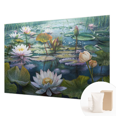 Mural de pared con estampado hermoso con motivo de flores de estanque