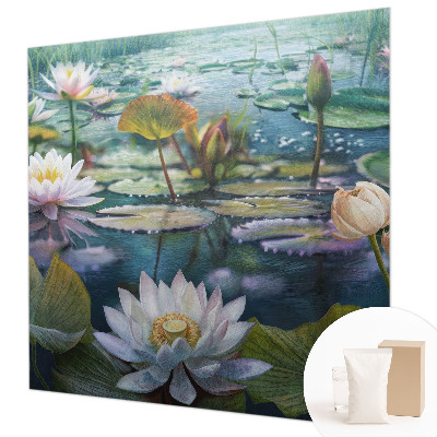 Mural de pared con estampado hermoso con motivo de flores de estanque