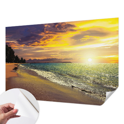Mural de pared con estampado hermoso con motivo de playa al atardecer