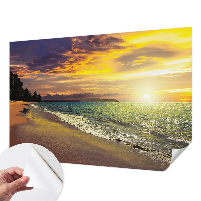 Mural de pared con estampado hermoso con motivo de playa al atardecer