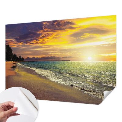 Mural de pared con estampado hermoso con motivo de playa al atardecer