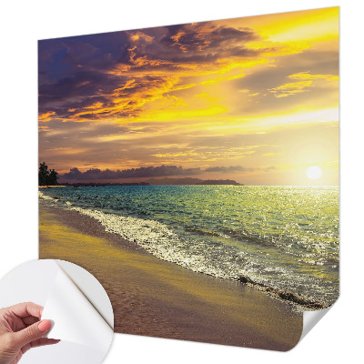 Mural de pared con estampado hermoso con motivo de playa al atardecer