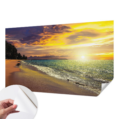 Mural de pared con estampado hermoso con motivo de playa al atardecer