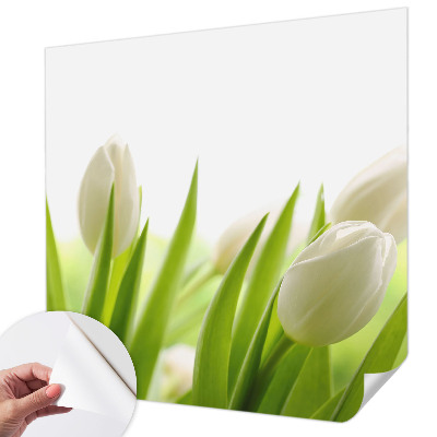 Papel mural con patrón decorativo tulipanes blancos