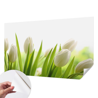 Papel mural con patrón decorativo con motivo de tulipanes blancos
