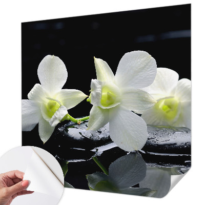 Papel mural con patrón decorativo con diseño de flores y piedras