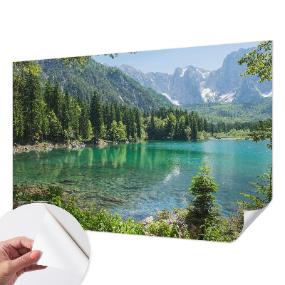 Mural de pared con estampado hermoso con motivo de lago en tonos verdes