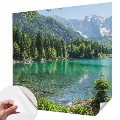 Mural de pared con estampado hermoso con motivo de lago en tonos verdes