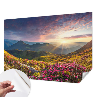 Papel mural con patrón decorativo con motivo de panorama de montaña