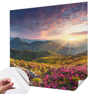Papel mural con patrón decorativo con motivo de panorama de montaña