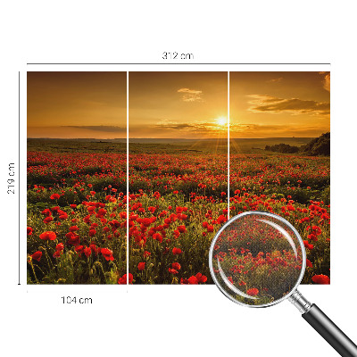 Fotomural decorativo para cabecero de cama con diseño de campo de amapolas