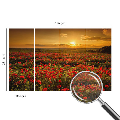 Fotomural decorativo para cabecero de cama con diseño de campo de amapolas