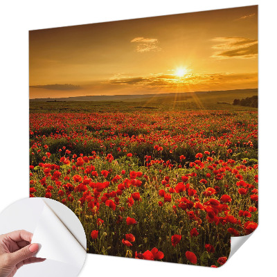 Fotomural decorativo para cabecero de cama con diseño de campo de amapolas