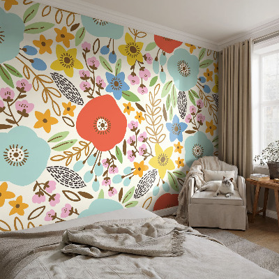 Papel mural texturado decorativo estampado floral