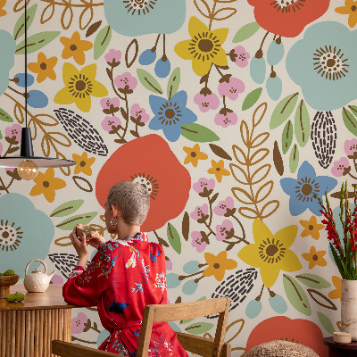 Papel mural texturado decorativo estampado floral