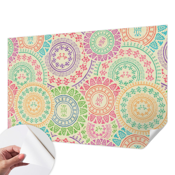 Papel mural texturado decorativo con motivos de mandalas coloridos