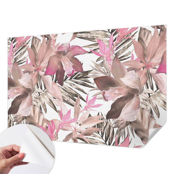 Papel mural texturado decorativo con motivo de flores exóticas