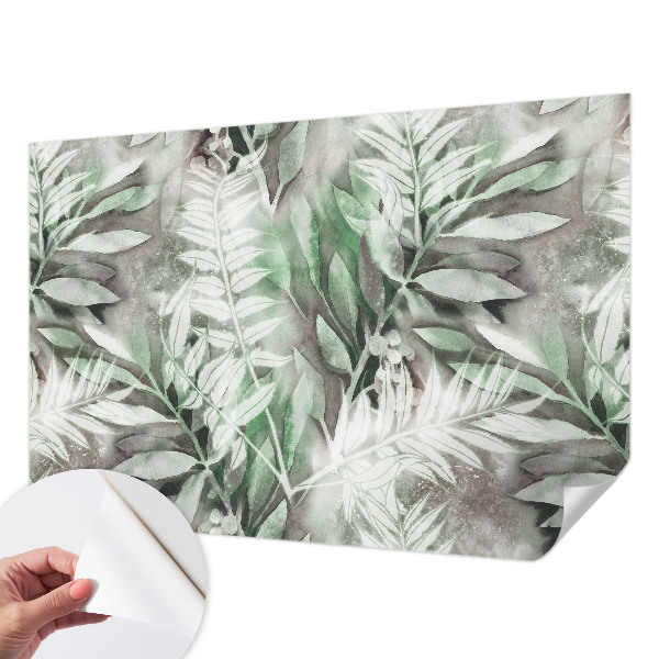 Papel mural con patrón decorativo con diseño de hojas pintadas en acuarela