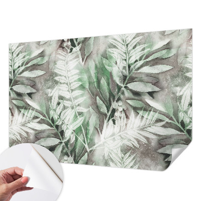 Papel mural con patrón decorativo con diseño de hojas pintadas en acuarela