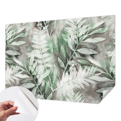 Papel mural con patrón decorativo con diseño de hojas pintadas en acuarela