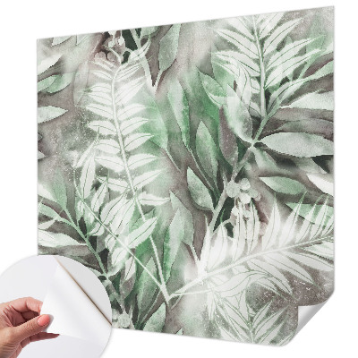 Papel mural con patrón decorativo con diseño de hojas pintadas en acuarela
