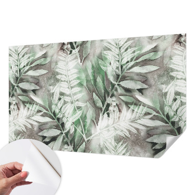 Papel mural con patrón decorativo con diseño de hojas pintadas en acuarela