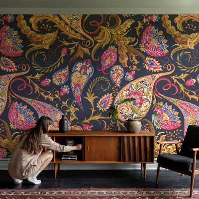 Papel mural texturado decorativo Paisley colorido