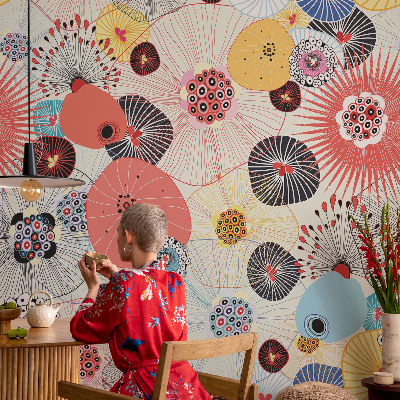Papel mural con patrón decorativo Flores coloridas