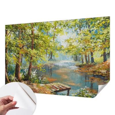 Mural de pared con estampado hermoso con motivo de lago idílico