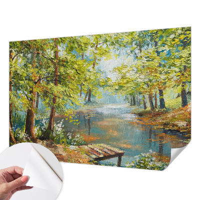 Mural de pared con estampado hermoso con motivo de lago idílico
