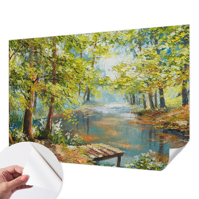Mural de pared con estampado hermoso con motivo de lago idílico