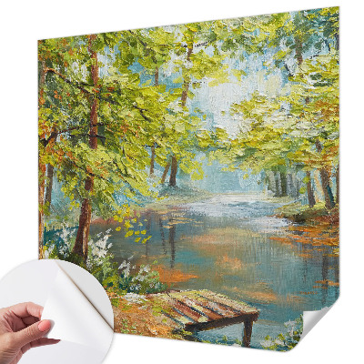 Mural de pared con estampado hermoso con motivo de lago idílico