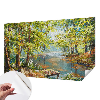 Mural de pared con estampado hermoso con motivo de lago idílico