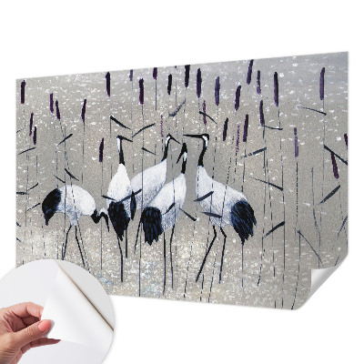 Papel mural texturado decorativo con diseño de grúas en un patrón armonioso