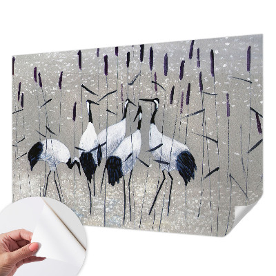 Papel mural texturado decorativo con diseño de grúas en un patrón armonioso